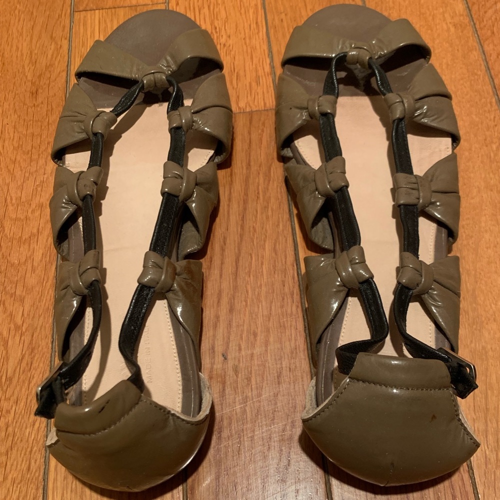 Gryson Olive Patent Leather Cut-Out Sandals
